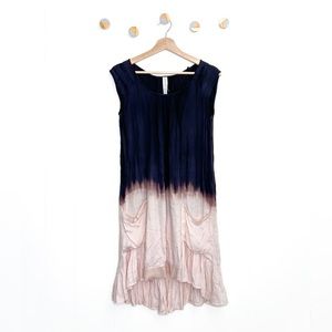 Anthropologie Amadi Dip Dyed Dress Asymmetrical Hem Pockets Tie Dye